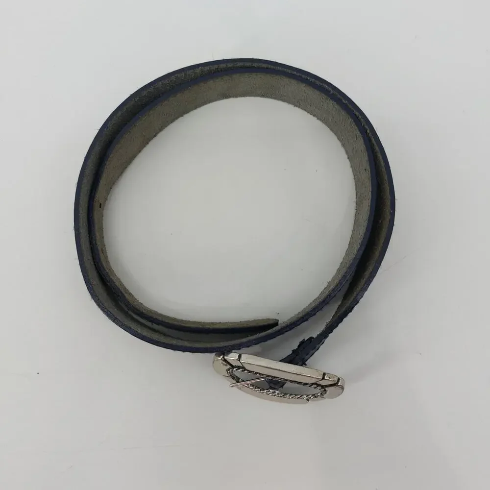 Liz Claiborne Womens Large Belt 1989 Genuine Leather Silver Buckle vtg